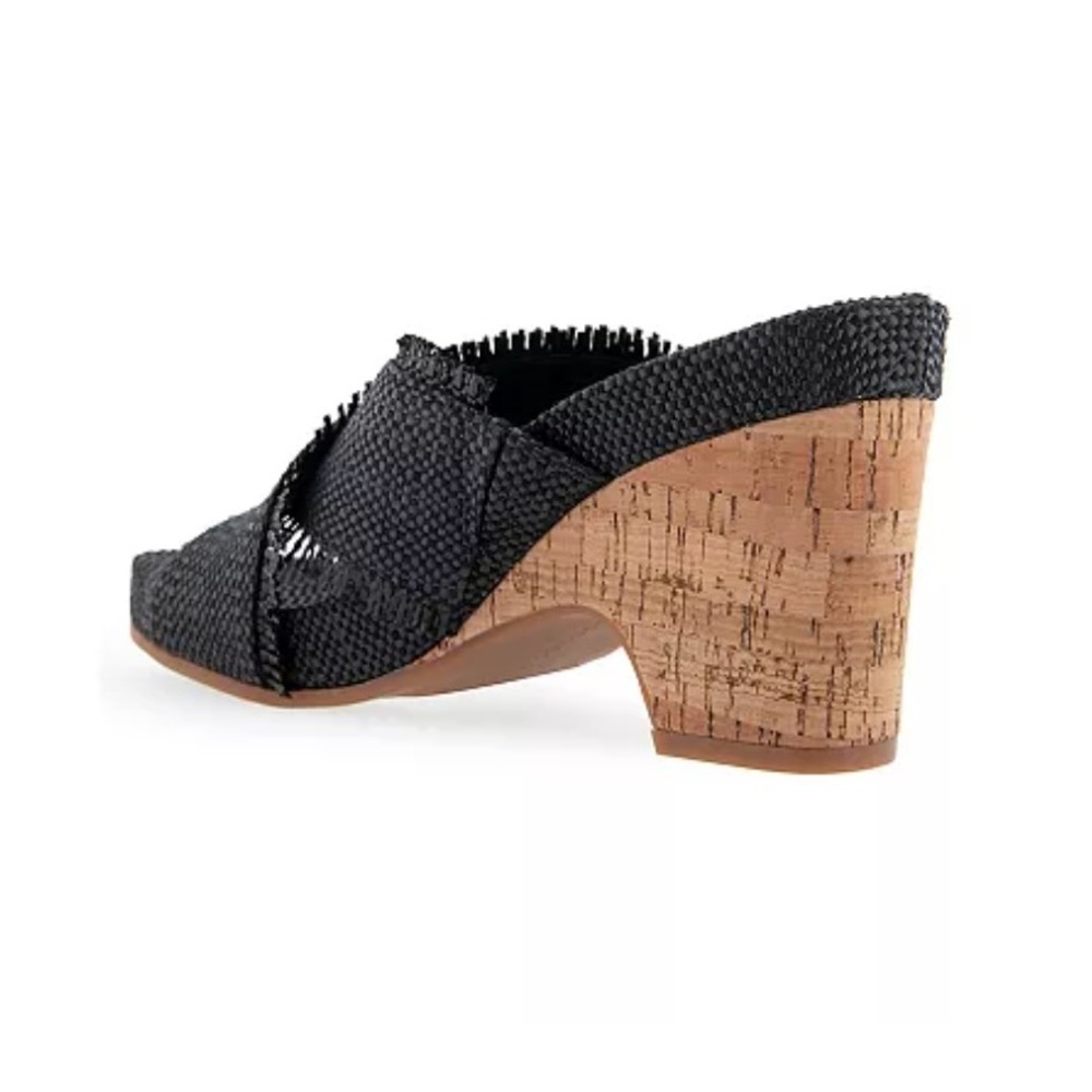 Aerosoles Madina Black Raffia Woven Frayed‎ Cork Wedge Slide Sandals 8M NWOT